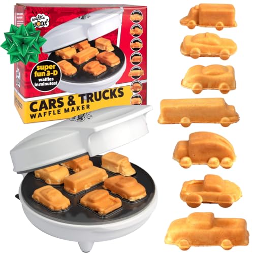Car Mini Waffle Maker- Xmas Gift for Him- Make 7 Different Race Cars Trucks & Automobile Vehicle Shaped Pancakes for Kids Adults- Electric Waffler Iron w Recipe Guide, NonStick Pan Cake Baker Machine