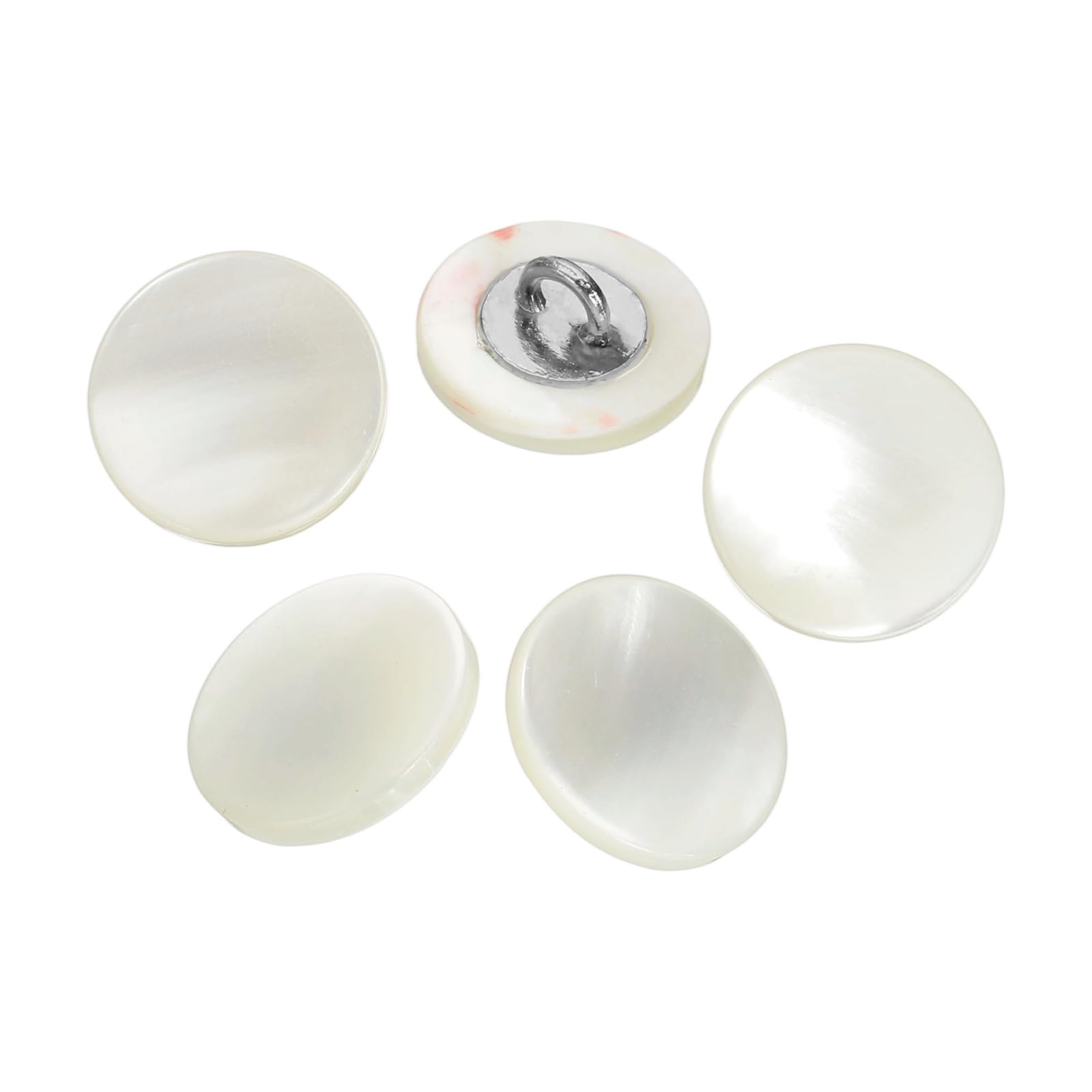 sourcing map 5 Pcs Natural Shell Buttons, 15mm Mother of Pearl Buttons Shell Shank Button for Shirt Sewing DIY Crafts Decoration, Bright White/Silver