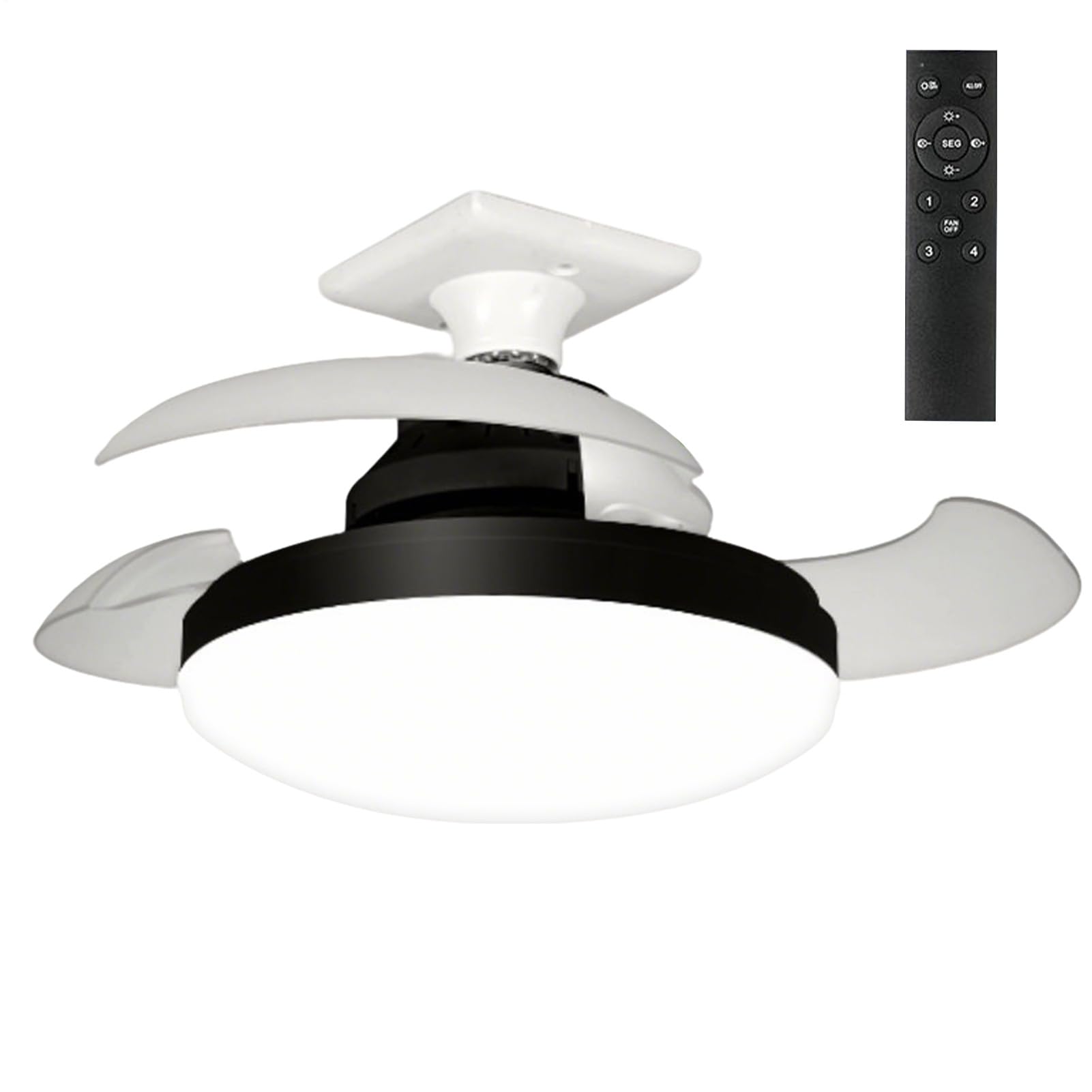 Silent Ceiling Fan 38 x 13.5 cm Invisible Ceiling Fan with Light Retractable Blades and Remote Control Ideal for Indoor Porch and Garage