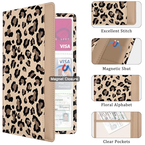 Car Registration and Insurance Holder, with Magnetic Closure for License, Cards and Documents, All Vehicle Needs and Car Accessories (Leopard-Yellow)4