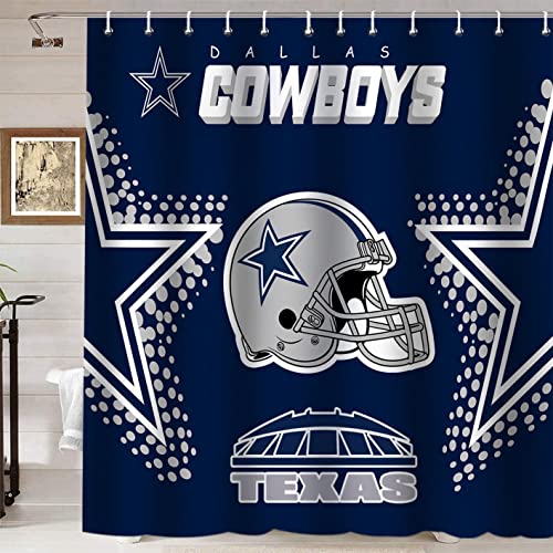 Namdeva 4Pcs Sports Shower Curtain Set, American Football Helmet Stadium Grey Dots White Quotes Navy Blue Texas Star Touchdown Man Cave Bathroom Decor, Non-Slip Bath Mat, Gifts For Men Teenage Boys #TOP2