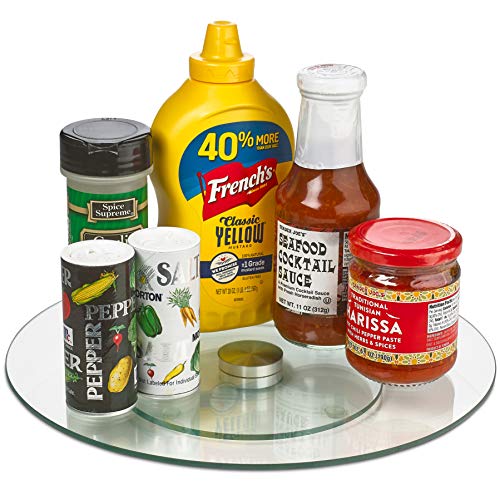 12 Inch Round Lazy Susan Turntable, Tempered Glass Rotating Tray, Serving Plate/Dining Table Top/Spices Storage Holder (Clear) #TOP1