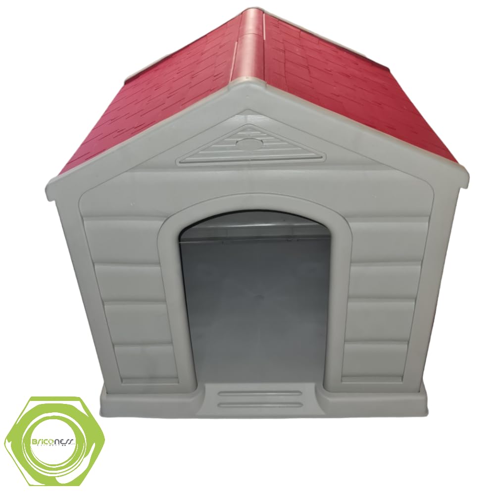 Caseta para perros de jardín exterior de resina talla grande beige con techo rojo L90xP92xH89 cm