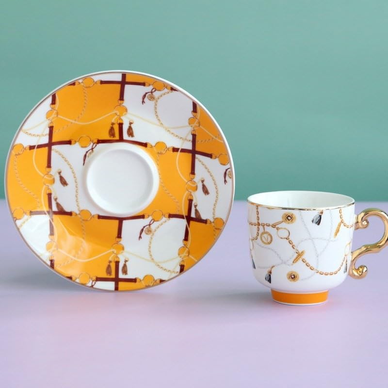 NIBHZ Lekki luksusowy styl luksusowy turecki kubek kawy 6-częściowy zestaw ceramiczny kawa i setek spodek espresso mała mini filiżanka,Six piece set