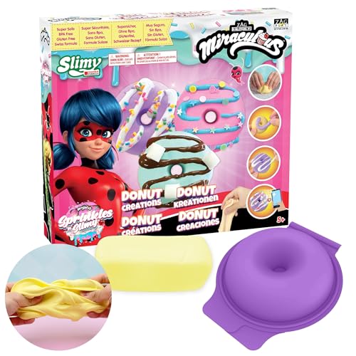 Miraculous Ladybug Sprinkles n' Slimy Kit - DIY Donuts Slime with Donut Maker, Slime, Sprinkles, Marshmallow - Fun and Creative Craft Kit, Role Play Toys for Kids - Safe & Non-Toxic Ingredients