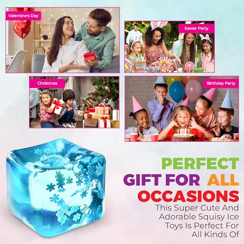Stress Balls Ice Cube with Snowflakes Inside for Your Best Mellow and Chill, Snow Pieces Silent Nice Square Shape Anxiety Sensory Squishy Fidget Toy Slow Rise, Classroom Prizes, Calming Kids Adults by TwCare - Image 5