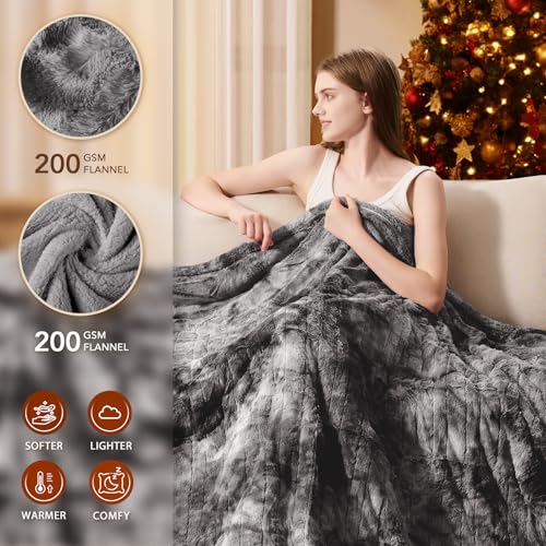 Image of Homemate Electric Heated Blanket Queen Size - 84 inchx90 inch Heating Blanket Queen Size Dual Control 1 /2 /4 /6 /8 Hours Auto-Off 10 Heat Level Over-Heat Protection Luxury Faux Fur Sherpa ETL Certification