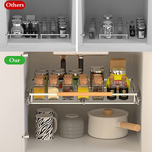 2Pack Expandable Pull Out Drawers For Kitchen Cabinets, Heavy Duty Cabinet Pull Out Shelves, 16.3~26.3"W X 17"D Adjustable Width Pull Out Cabinet Organizer For Home Kitchen Pantry Cupboard (2Pack) #TOP3