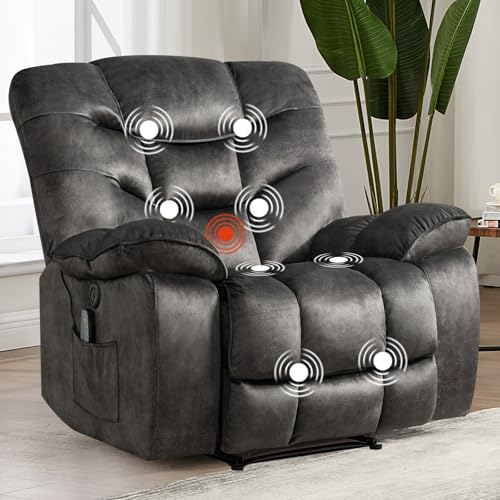 Image of HAOMARKETS Power Recliner Chair with Massage and Heat, 41 inch Wide Electric Reclining Chairs with USB Port, Breathable Fabric Overstuffed Reclining Sofa for Living Room,Grey