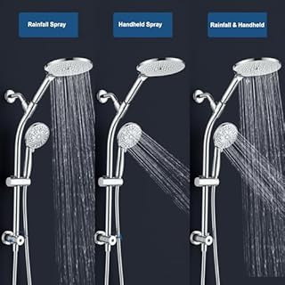 7.5" Rotatable Dual Shower Head with Handheld Combo, Kids Friendly Low 3-Way Diverter, Adjustable Slide Bar for Whole Family Use, Enjoy High Pressure Rainfall Spa Shower, Polished Chrome Finish