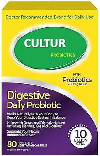 Cultur Digestive Daily Probiotic + Prebióticos, apoya el equilibrio digestivo y la salud intestinal, ayuda con gases ocasionales, hinchazón y