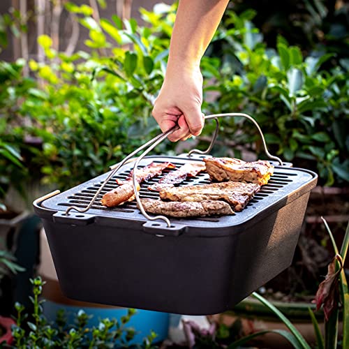 Bruntmor Heavy Duty Pre-Seasoned Cast Iron Grill, 14 Inch X 12-Inch Grilling Surface, Outdoor & Indoor Hibachi-Charcoal Grill thumb #3