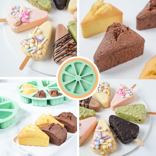 QELEG 2 Pack Silicone Scone Pan, Nonstick Triangle Cake Pan Baking Mold for Pizza Slices, Brownies Muffins, Cheesecake, Pastry, Cornbread, Green/8 Cavitives