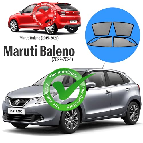 Image of AutoStory Magnetic Car Sunshade for Baleno 2022-2025 | Front Half Cut for Mirror Visibility + Rear Full Coverage with Zipper | Heavy Heat & UV Protection | Privacy Side Window Curtains Shades
