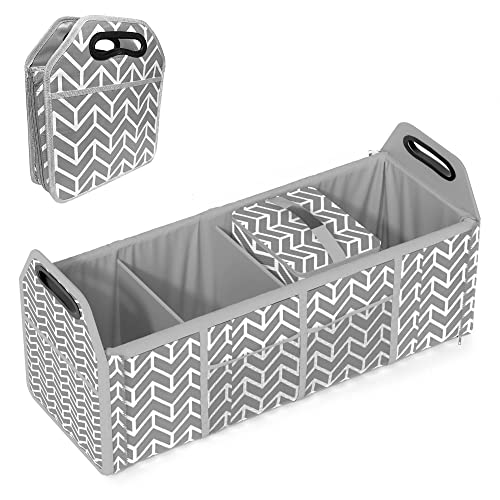 Image of Orionstar Trunk Organizer, Foldable Car Storage Bag Portable Insulation Cooler Bag Collapsible Vehicle Organizer Divider Storage Totes with 4 Compartment Cargo Tote for Groceries Caddy SUV, Gray