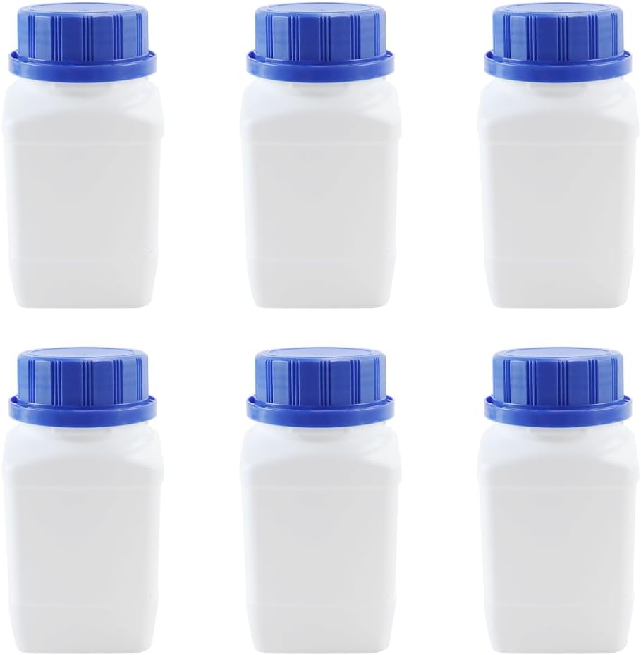 Ubric 6 x Wide Neck Plastic Bottles with Inner Lid, 250ml Lab Bottles with Lids, Can Be Used as Containers