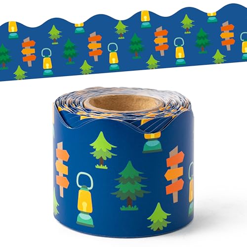 Image of BeYumi Camping Tent Border Trim - 65ft Back to School Hiking Camping Scalloped Rolled Border Trim Outdoor Themed Bulletin Board Set Classroom Office Chalkboard Kindergarten Preschool Party Decoration