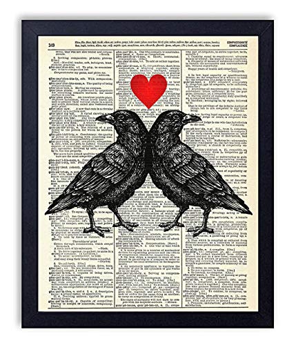 Crow Love, Vintage Dictionary Art Print, Antique Wall Art Home