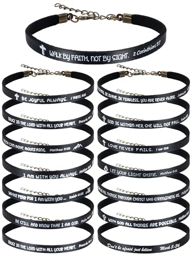 Image of Sureio 15 Pcs Christian Gift Bracelets for Women Men Inspirational Leather Religious Bible Verse God Faith Scripture Bracelet