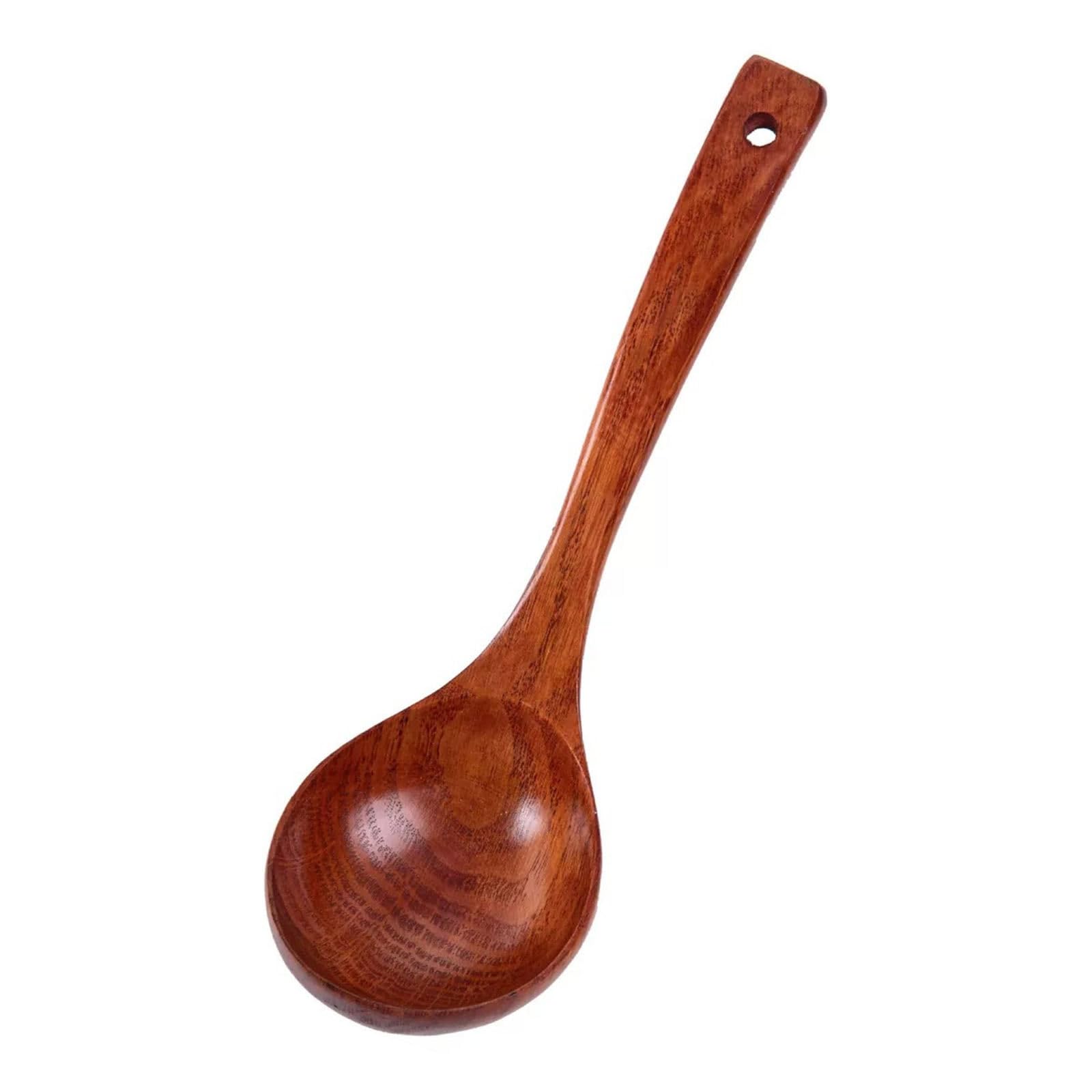 Qusinfc Wood Stirring Spoon with Curved Handle for Cooking Serving Soups Porridge Natural Kitchens Utensils Japanese Wooden Soup Ladle