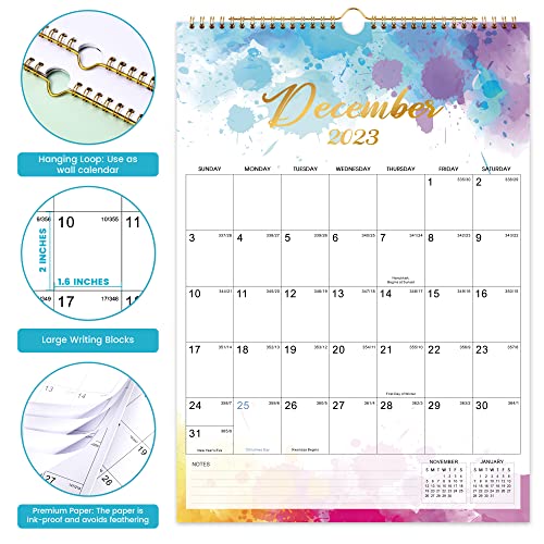 Calendar 2023-2024 - Wall Calendar 2023-2024 From Jul.2023 - Dec.2024, 12" X 17", 18 Months Wall Calendar With Twin-Wire Binding, Large Writing Block, Julian Date, Hanging Loop, Holidays, Thick Paper #TOP3