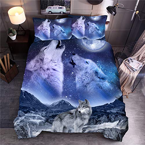 Parure de lit avec Housse de Couette Imprimé Animal Effet 3D Loup Housse de Couette avec Taie d'oreiller Parure de lit Simple Double King Size (Loup 01, 140 x...