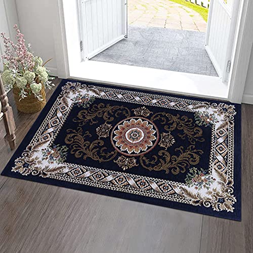 rutschfest Fußmatte Waschbar Schmutzfangmatte Fussmatte Aussen Pflegeleichte Sauberlaufmatte Türmatte für Innen & Außen - 45 x 70 cm, Retro klassisch Jacquard Marineblau Cover