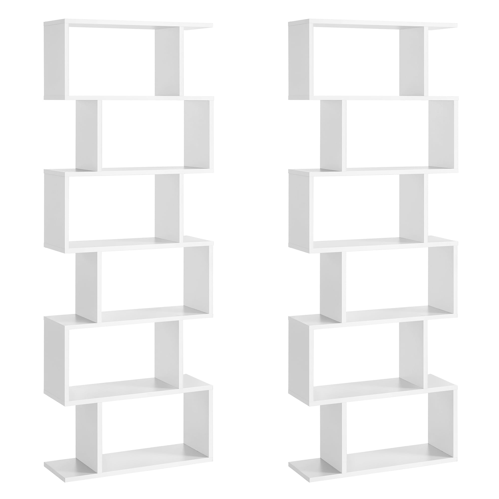VASAGLE Bücherregal, 2er Set, Regal mit 6 Ebenen, Standregal, Büroregal, freistehend, Dekoregal, zur Präsentation, modern, für Wohnzimmer, Schlafzimmer, Büro, weiß LSS037W01