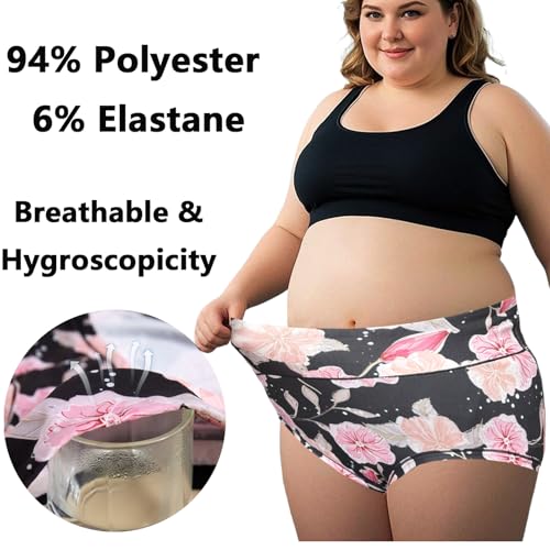 Image of Women's Underwear Plus Size XL-6XL Panties Briefs High Waist Rose Floral Print 6 Pack Undies