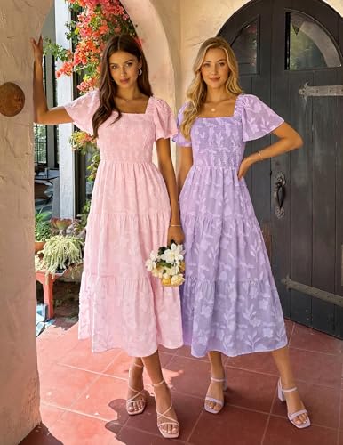Image of ZESICA Wedding Guest Dresses for Women Summer 2026 Boho Floral Midi Dress Flowy Beach Vacation Graduation Long Dresses
