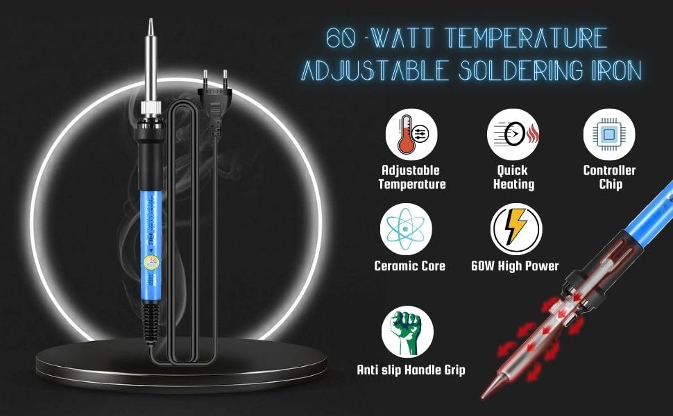 Image of Geek Lab 220V, 60W Electric, 200-450 Degree Adjustable Temperature Soldering Welding Iron Tool Kit. 6 Pcs Soldering Set.