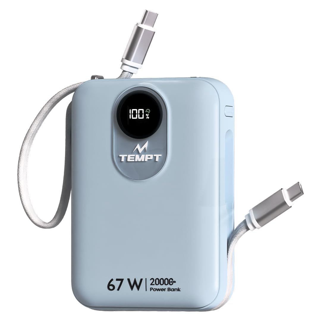 TEMPT Maestro 20000mAh Power Bank 67W GaN³ Fast Charging, Built-in Cable & Smart Digital Display, USB-C PD 3.0 + USB-A QC 4.0, Compatible with iPhone, Samsung, iPad, MacBook, Laptop & More-image-30