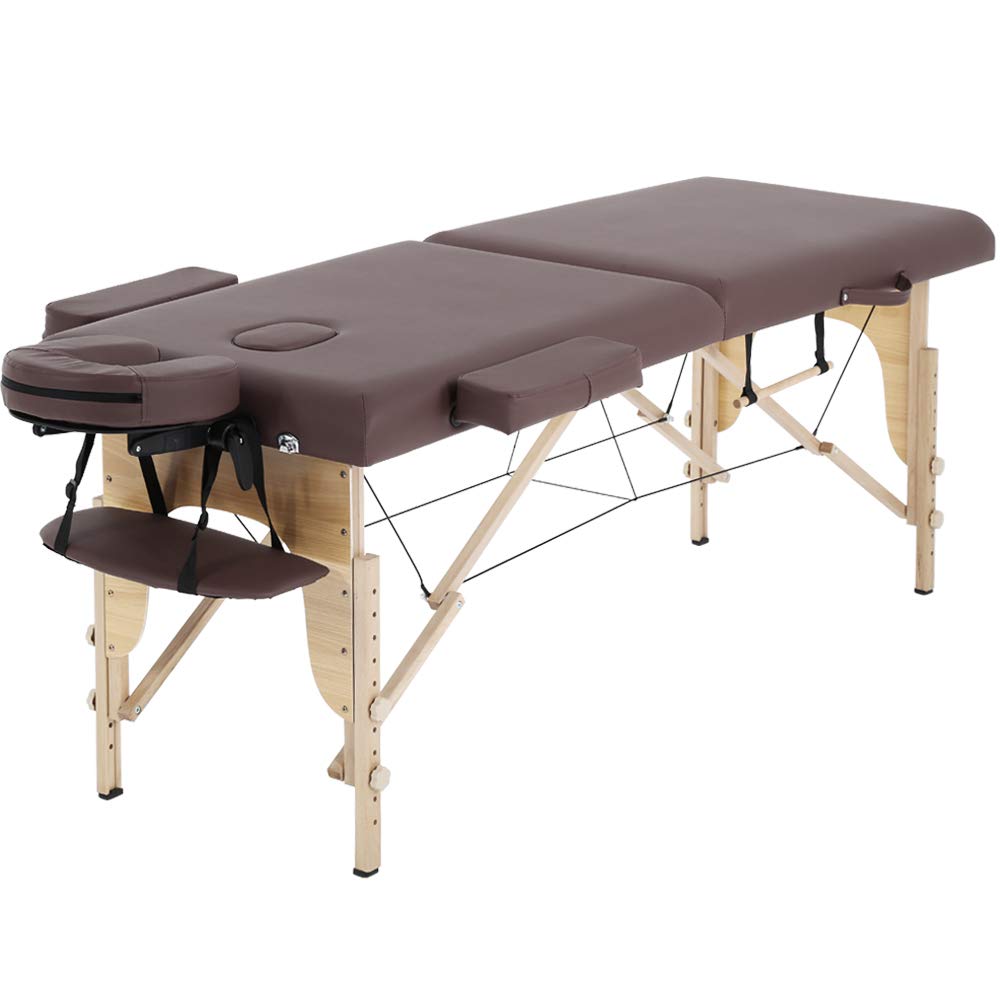 Dkeli Portable Massage Table Spa Bed Folding 84 Inch Height Adjustable 2 Fold Massage Bed with Carry Case PU Leather Professional Facial Salon Tattoo Bed with Face Cradle, Hold Up to 450Lbs, Brown (B085ZXQH9T) Amazon Price History, Amazon Price Tracker
