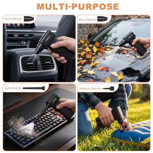 Image of Electric Air Duster 160W, Metal Body 150000RPM Compressed Air Duster, 29.6Wh Rechargeable Cordless Mini Blower, 18W Fast Charging 4-Speed Electric Duster Dust Blower for PC, Keyboard, Car, Home