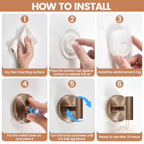 Image of BKV Suction Cup Hooks for Glass Window, Mirror,Heavy Duty Shower Hooks for Inside Shower,Reusable Suction Towel Hooks for Bathroom Wall-Strong Suction & No Drill(2 Pack,Champagne Bronze)
