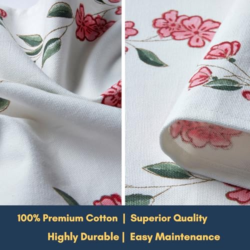 Image of Table Runner 100% Cotton Linen - Valentine's & Spring Block Print Collection - Boho Floral Farmhouse Decor - Dining Living Room - 72 inch 4 - 6 Seater - Pink Parisian Bloom (Pink & White)
