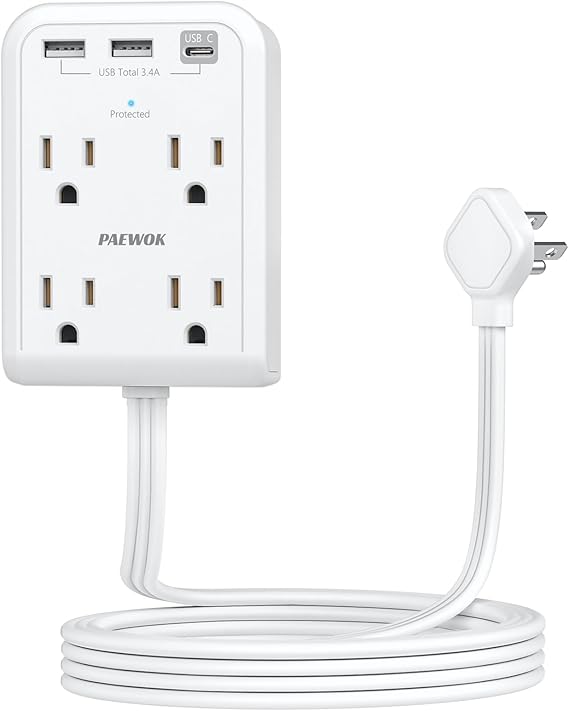 Flat Electrical Outlet Extender with USB C Ports, 4 Outlet