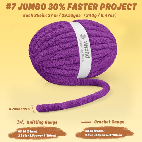 Image of Inhand Grape Purple Chunky Chenille Yarn for Hand Knitting,Thick Bulky Mom Blanket Yarn for Crocheting,Soft Fluffy Yarn for Mother's Day Gifts and Crafts for Women /Grandma,8 Pack (29.5Yds /8.4oz Each)
