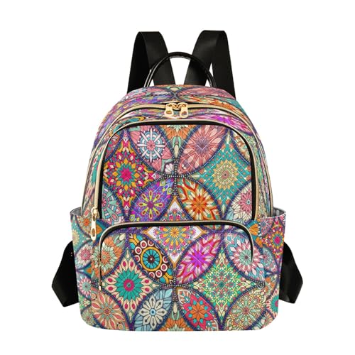 Colorbal Mandala Bohemian Geldbörse Damen Mode Rucksack Reise Schultertasche Casual Alltag Rucksack Arbeit College Tasche, Colorbal Mandala, Bohemian-Stil, S