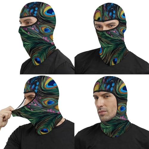 Pasamontañas unisex de poliéster y spandex, máscara térmica para frío con diseño de plumas de pavo real miniatura 5