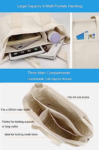 Bolso tote de lona para mujer beige tamaño mediano miniatura 5
