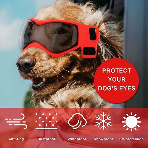 Hundebrille für Kleine Hunde, Hundesonnenbrille für Hunde Winddicht Beschlagfrei Hundesonnenbrille Verstellbar Hundebrille für Haustier Klein Mittel Hunde Outdoor Augenschutz (Rot)