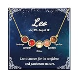 Nymerianoble Gold Leo Zodiac Necklace for Women Birthday Gifts Healing Stone Necklace Crystal Beaded Necklace Leo Zodiac Gifts Sunstone Tiger Eye Bead Necklace for Women Girlfriend Her