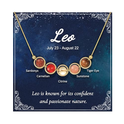 Nymerianoble Gold Leo Zodiac Necklace for Women Birthday Gifts Healing Stone Necklace Crystal Beaded Necklace Leo Zodiac Gifts Sunstone Tiger Eye Bead Necklace for Women Girlfriend Her