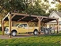 Jocisland 10' x 20' Spruce Wood Carport for 2 Cars, Outdoor Grill Gazebo with Hardtop Lean Roof, Wind & Snow Resistant, Heavy Duty Pergola for Garden, Patio, Backyard