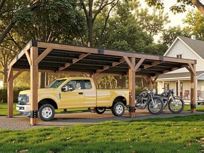 Jocisland 10' x 20' Spruce Wood Carport for 2 Cars, Outdoor Grill Gazebo with Hardtop Lean Roof, Wind & Snow Resistant, Heavy Duty Pergola for Garden, Patio, Backyard