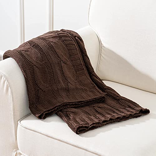 Battilo Brown Cable Knit Throw Blankets For Couch, Super Soft Warm Cozy Decorative Knitted Throw Blanket For Bed, Sofa, Chair 50"X60" #TOP1