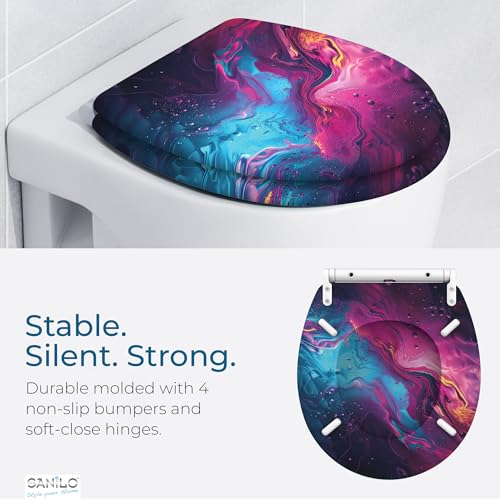 Image of Sanilo Wooden Toilet Seat with Quick Release & Soft Close [ROUND] - Decorative & Slow Close Molded Wood Seat - With One Click for Easy Installation & Cleaning - With Adjustable Fit (Lumen)