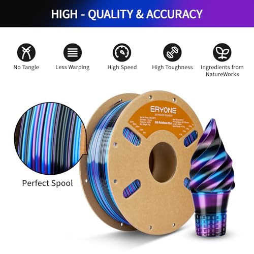 Image of ERYONE Silk Twist Rainbow 3D Printer PLA Filament 1.75 + /-0.03mm, Shiny Multicolor Filament PLA 1KG(2.2LBS), Obsidian (Black Blue Purple)