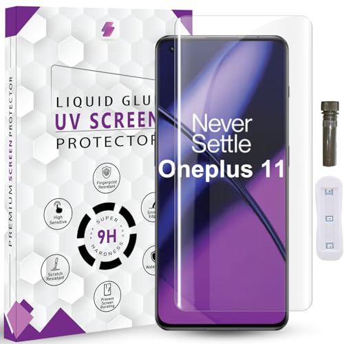 Image of Advanced HD+ UV Tempered Glass Screen Protector For Oneplus 11 / Oneplus 11R (6.7 Inch, Pack of 1) Full Adhesive UV Curved Screen Guard, Case Friendly with installation kit & Guide